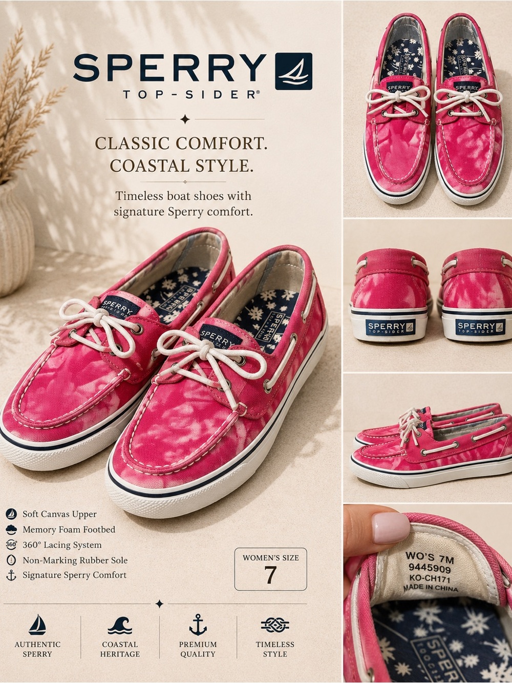 Sperry Hot Pink Canvas Boat Shoes with White Laces